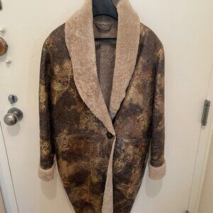 Dacute Italy Shearling Sheepskin Metallic/Gold Cardigan/Coat